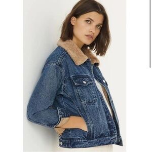 Pilcro Blue Denim Jacket with Tan Sherpa Collar